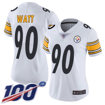 Nike Pittsburgh Steelers #90 T. J. Watt White Women's Stitched NFL 100th Season Vapor Limited Jersey
